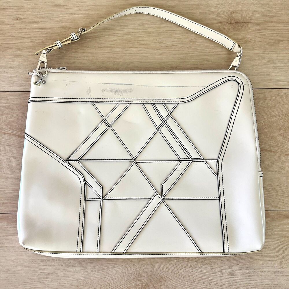 3.1 Phillip Lim White Patent Leather Axial Patchwork Zip Clutch *WITH FLAWS*